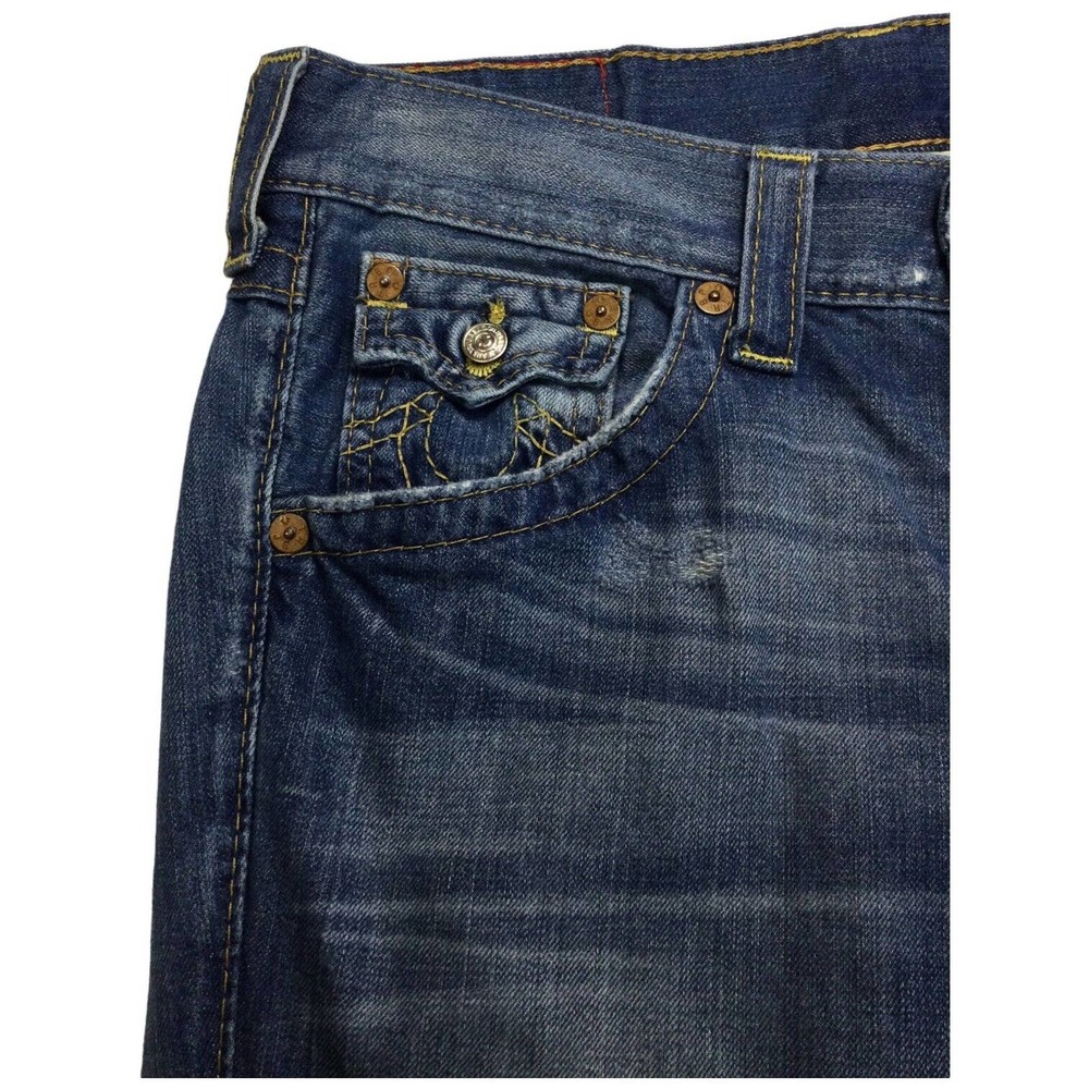 True Religion Mens Ricky Straight Leg Distressed Flap Button Pocket Blue 30 - Picture 12 of 16